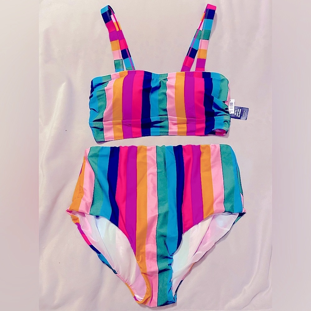 Torrid Rainbow Rugby Stripe two piece swimsuit 2x. SOLD OUT